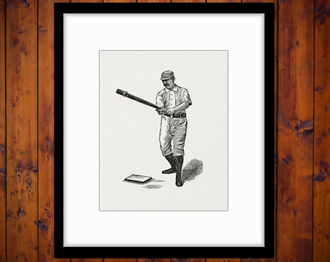 Old Fashioned Baseball Player Digital Image Printable Baseball Download Graphic HQ 300dpi No.4195