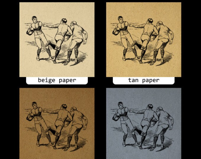 Football Players Digital Image Download Sports Graphic Printable Vintage Clip Art Jpg Png Eps HQ 300dpi No.2974