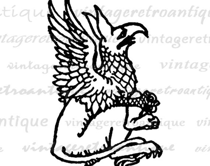 Digital Graphic Alice in Wonderland Griffin Image Download Printable Vintage Clip Art Jpg Png Eps HQ 300dpi No.2522