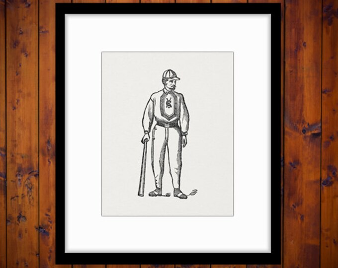 Digital Printable Vintage Baseball Player Image Antique Sports Download Graphic Clip Art Jpg Png Eps HQ 300dpi No.4235