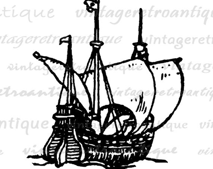 Digital Printable Ship Download Ocean Sea Antique Ship Graphic Boat Image Vintage Clip Art for Transfers Printing etc HQ 300dpi No.4643