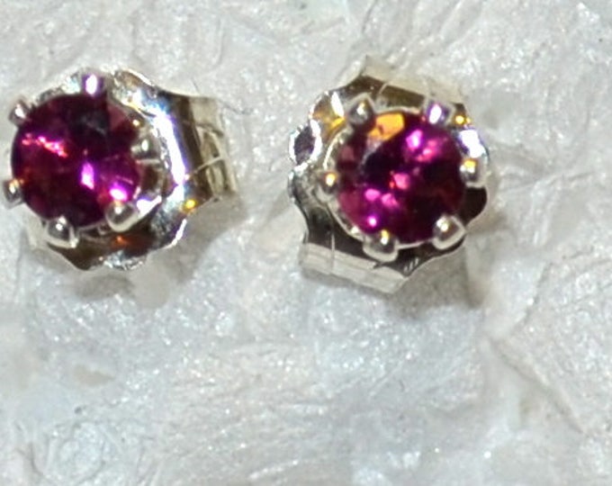 Pink Tourmaline Studs, Petite 3mm Round, Set in Sterling Silver E1043
