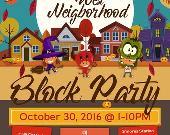 Block Party Flyer, Halloween Fall Flyer, Autumn flyer, Truck or Treat flyer, 8.5x11 Flyer Design, Flyer Design - Digital Printables