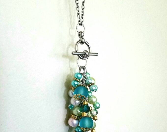 Interchangeable Green Teal Blue White Gold Beaded Crystal Toggle Pendant