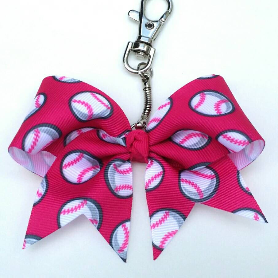 Pink bow softball keychain softball purse charm mini cheer