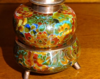 Vintage Cloisonne Stack Open Salt and Pepper