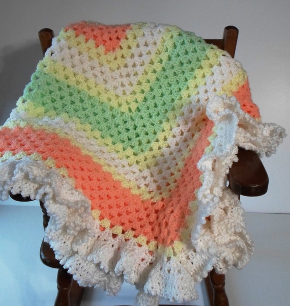 blanket orange baby yarn bernat Ruffle Crocheted Afghan/Blanket with Baby