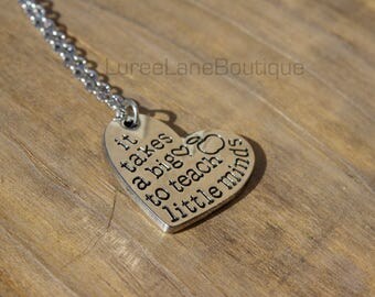 Teacher necklace/Teacher jewelry/Back to school gift/Teacher gift/Stamped necklace/Gift for teacher/Heart necklace/Teacher appreciation