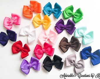 Solid Mini Bows (20 COLORS) tiny hair bows little bow minis small hair bows pigtail bows small hair clip