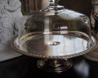 Vintage, Silver Platted Cake Stand with Glass Dome