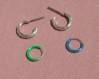 Lot Of Retro Hoop Diminutive Pierced Earrings Different Colors TLC