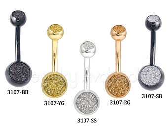 Glittery Sandpaper Belly Ring, Basic 14G Belly Button Ring, Titanium Anodized 316L Surgical Steel Banana Barbel Navel Ring, Navel Piercing,