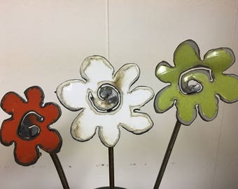 Three Metal Decorative Rustic Flowers