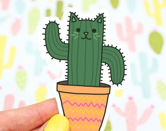 Saguaro Cat Sticker, Desert Decal, Cacti, Succulents, Kitty Sticker, Vinyl Decal, Tumbler Sticker, Laptop Decal, Planner Stickers, Green