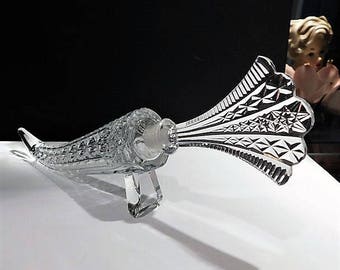 Czech Cornucopia Horn Plenty Cut Crystal Perfume Bottle Art Deco 1930s Vintage Czechoslovakia Vanity Cologne Bohemian Scent Laydown Bottle