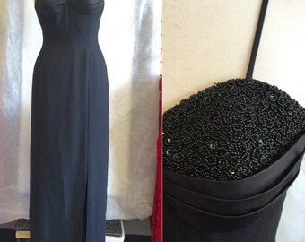 Vintage Black Beaded 80's Gown