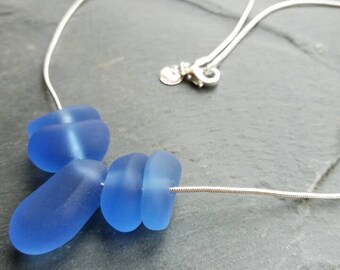 Sea Glass Statement Necklace | Sterling Silver | Pacific Blue | Large Hole Sea Glass Beads | 18" Chain | Sea Glass Jewellery | Nautical Sea