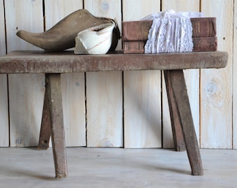 Vintage milking stool, Wooden bench, Rustic bench, Step stool, Rustic wooden seat, Strong stool, Primitive side table, Industrial
