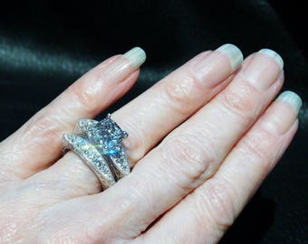 Engagement Wedding Ring Set, Vintage Replica Bridal Set