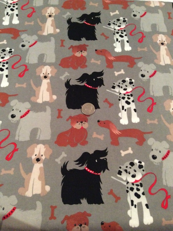 Dachshund flannel fabric dog flannel grey flannel dog print