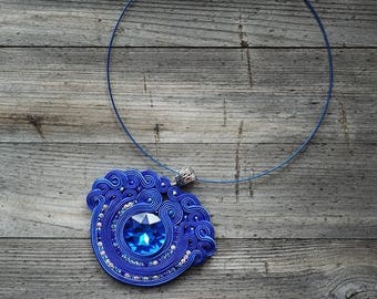 Deep Blue- pendant Soutache,!! pendente soutache, pendentif soutache