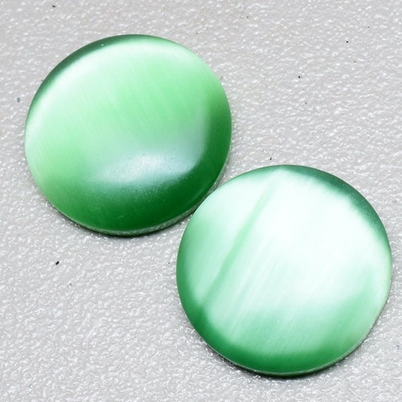 28mm Pair of Light Green Cats Eye Mexican Green Opal Gemstone