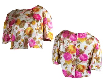 Vintage Crop Top | Watercolor Floral Print | Vintage 60s | Pastel Print | Back Buttons