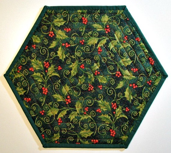 Christmas Quilted Candle Mat Christmas Table Mat Hexagon