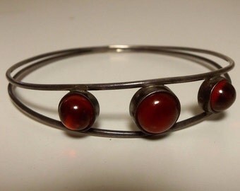Vintage Signed Georg Kramer Modernist 835 Silver Carnelian? Bangle Bracelet
