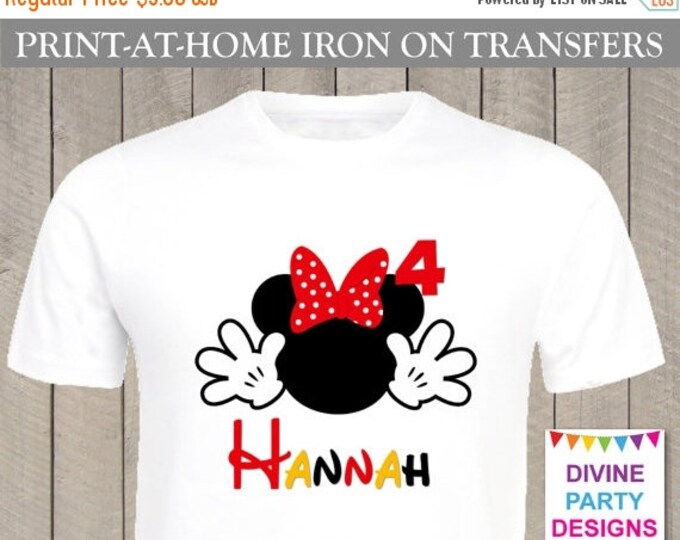 SALE Personalized Print at Home Red Girl Mouse Hands Printable Iron on Transfer / Name & Age / Family / Trip / Birthday / Item #2497