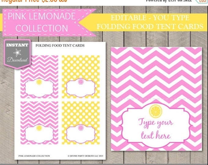 SALE INSTANT DOWNLOAD - Pink Lemonade Editable Food Tent Cards / You Type / Diy Printables / Pink Lemonade Package / Item #405