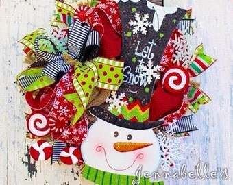 Mini Snowman Wreath, Snowman, Red, Lime, Black, White, Winter Decor