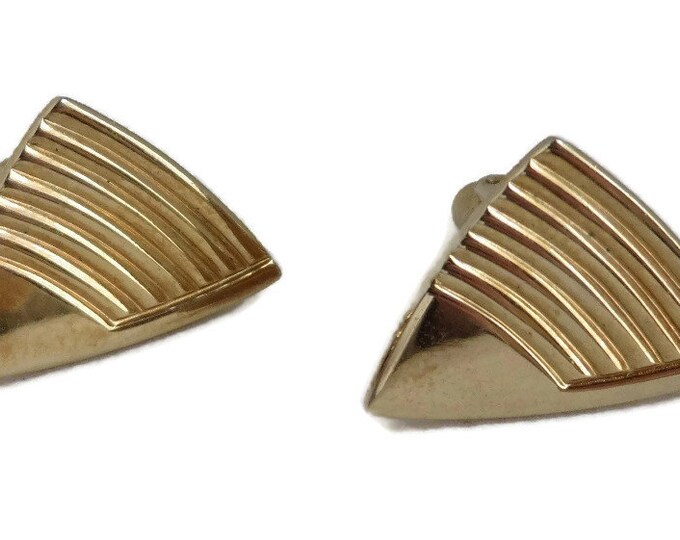 Speidel Triangle Cufflinks, Vintage Gold Tone Ridged Cuff Links, Men's Suit Accessory, Gift for Him, FREE SHIPPING