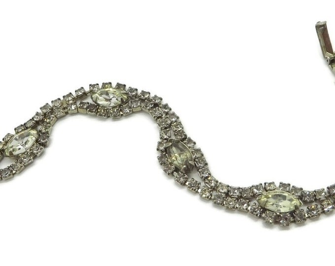 Vintage Weiss Signed Double Row Chaton Marquise Rhinestone Bracelet