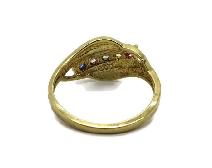 Vintage Multistone Brass Ring, Five Stone Two Tone Sample Ring, Pastel CZs, Size 7