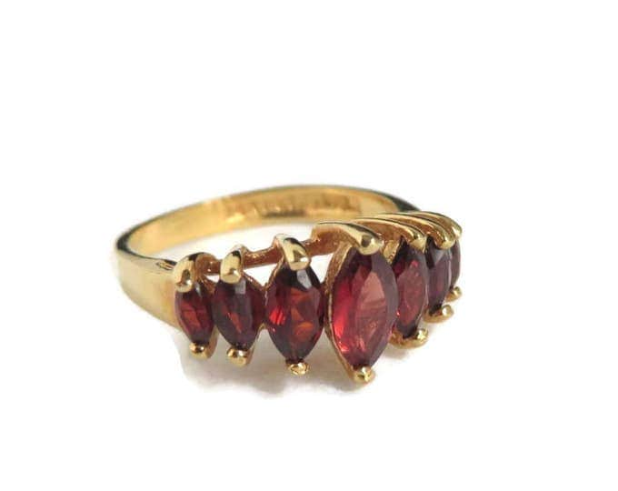 14K HGE Faux Garnet Multi-Stone Gold Plated Ring, Size 7