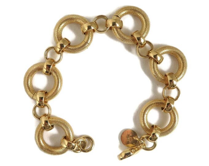 DOLCE VITA Chain Bracelet, Vintage 18k Gold Plated Textured Bracelet, Gift for Her
