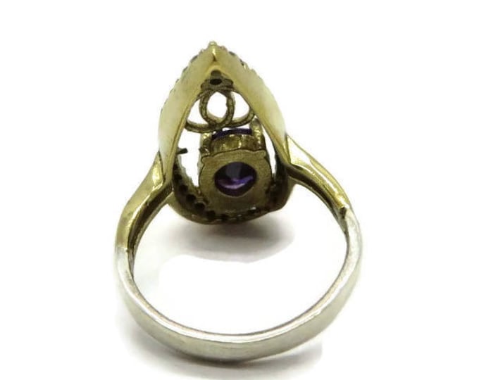 Amethyst Silver Ring, Vintage Faux Amethyst, Topaz Teardrop Cocktail Ring, Gift idea, Size 6