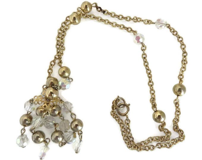 Vintage Chandelier Necklace - Gold Tone Crystal Beaded Chain Necklace, Gift for Her, Gift Boxed