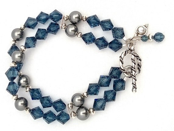 Montana Swarovski Crystal and Grey Swarovski Crystal Pearl Bracelet, Crystal Bracelet, Swarovski Crystal Bracelet