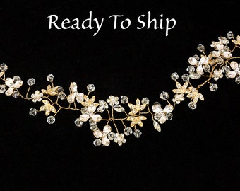 Headband - wreath with pearls, gold