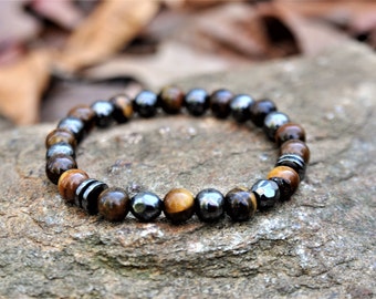 Gemstone Bracelet Mens Bracelet Boyfriend Gift Fathers Day Gift For Dad Gifts Hematite Bracelet Men Gifts Tigers Eye Bracelet Brother Gifts