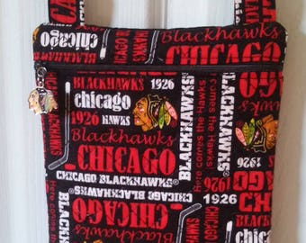 Chicago Blackhawks - Cross Body - Hipster Purse - Bag - Handmade - Quilted - Adjustable Strap - Newly released Chicago Blackhawk Fabric