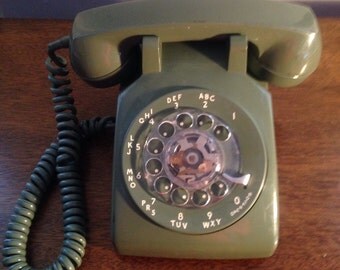vintage rotary desk phone , avocado green