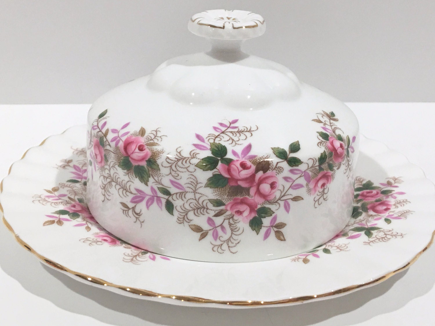 Royal Albert Butter Dish, Lavender Rose Pattern, Antique China, Vintage Tea Party, Antique
