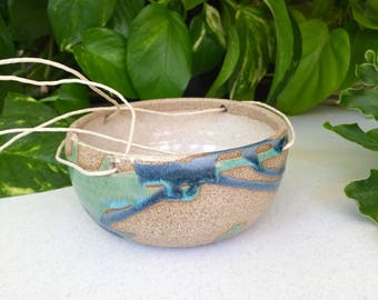 Mother's Day Gifts Hanging Planters Indoor Plants Light Blue Stoneware Pottery Handmade Planter Hemp Twine Air Plants Cacti Planter