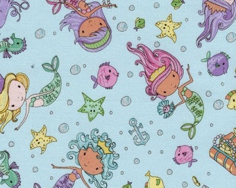 Mermaid Fabric, By the Yard, Under the Sea, Diving Divas, Glitter, Ocean Fabric, Timeless Treasures, Half Yard, Fat Quarter, Pink, Purple