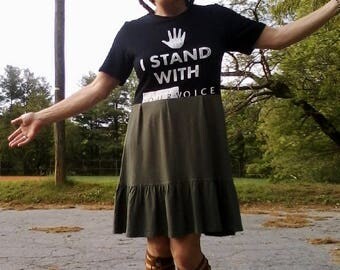 T SHIRT DRESS Upcycled Dress Recycled Dress Upcycled t Shirt Womens Dress Black & Green Dress One of a Kind *Our Voice*