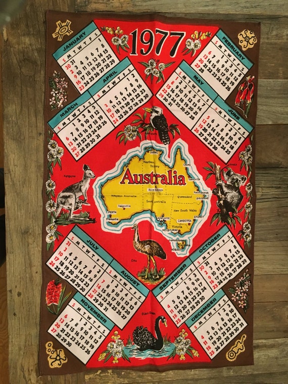 Vintage 1977 Calendar Australia Souvenir Cotton Kitchen Tea