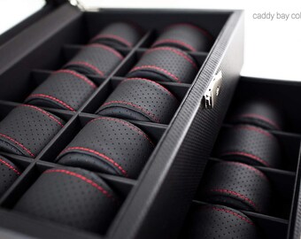 Personalized Carbon Fiber Design Watch Box with Red Pillows - Holds 20, Men's Gift, Groomsmen Gift, Anniversary Gift, Christmas Gift